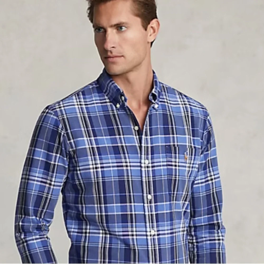 Polo by Ralph Lauren Men's Navy and White Checkered Shirt- NWT- medium